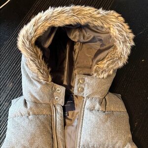 Janie and Jack Gray Puffer Vest with Faux Fur Hood